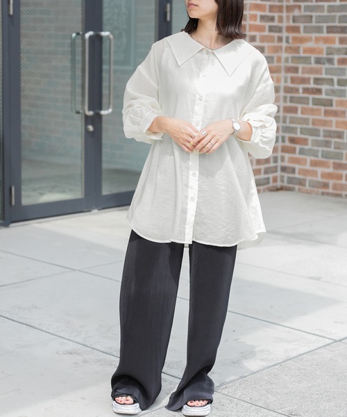 PairPair（ペアペア）の「セーラーカラーシアーシャツ（シャツ/ブラウス・レディース・ブラック/オフホワイト/ライトカーキ・FREE）」の8枚目の写真