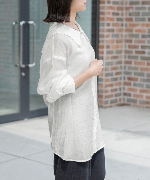 PairPair（ペアペア）の「セーラーカラーシアーシャツ（シャツ/ブラウス・レディース・ブラック/オフホワイト/ライトカーキ・FREE）」の11枚目の写真