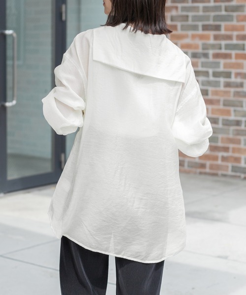 PairPair（ペアペア）の「セーラーカラーシアーシャツ（シャツ/ブラウス・レディース・ブラック/オフホワイト/ライトカーキ・FREE）」の4枚目の写真