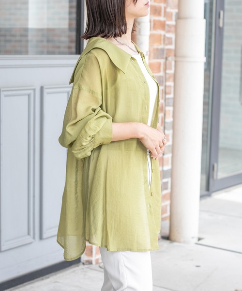 PairPair（ペアペア）の「セーラーカラーシアーシャツ（シャツ/ブラウス・レディース・ブラック/オフホワイト/ライトカーキ・FREE）」の22枚目の写真