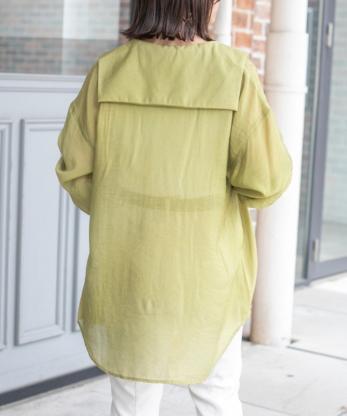 PairPair（ペアペア）の「セーラーカラーシアーシャツ（シャツ/ブラウス・レディース・ブラック/オフホワイト/ライトカーキ・FREE）」の16枚目の写真