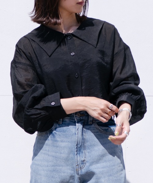 PairPair（ペアペア）の「セーラーカラーシアーシャツ（シャツ/ブラウス・レディース・ブラック/オフホワイト/ライトカーキ・FREE）」の19枚目の写真