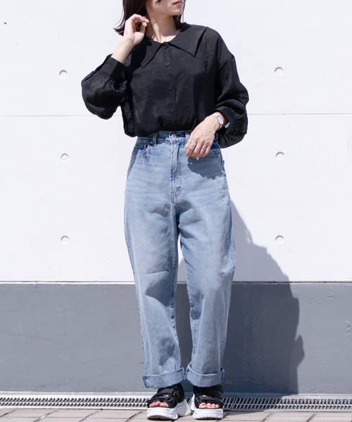 PairPair（ペアペア）の「セーラーカラーシアーシャツ（シャツ/ブラウス・レディース・ブラック/オフホワイト/ライトカーキ・FREE）」の9枚目の写真