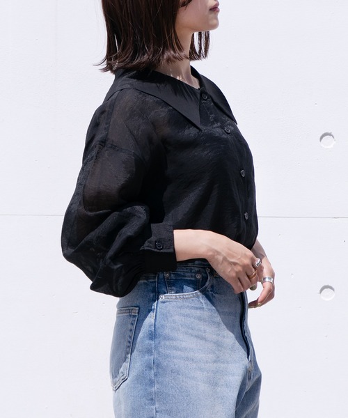 PairPair（ペアペア）の「セーラーカラーシアーシャツ（シャツ/ブラウス・レディース・ブラック/オフホワイト/ライトカーキ・FREE）」の12枚目の写真