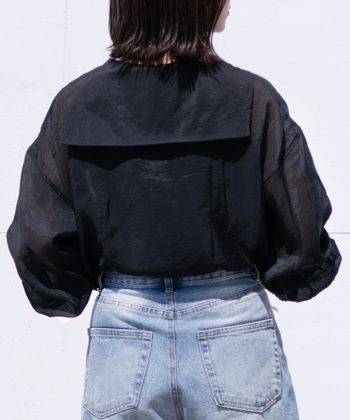 PairPair（ペアペア）の「セーラーカラーシアーシャツ（シャツ/ブラウス・レディース・ブラック/オフホワイト/ライトカーキ・FREE）」の5枚目の写真