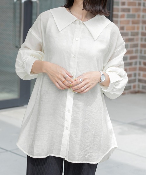 PairPair（ペアペア）の「セーラーカラーシアーシャツ（シャツ/ブラウス・レディース・ブラック/オフホワイト/ライトカーキ・FREE）」の7枚目の写真