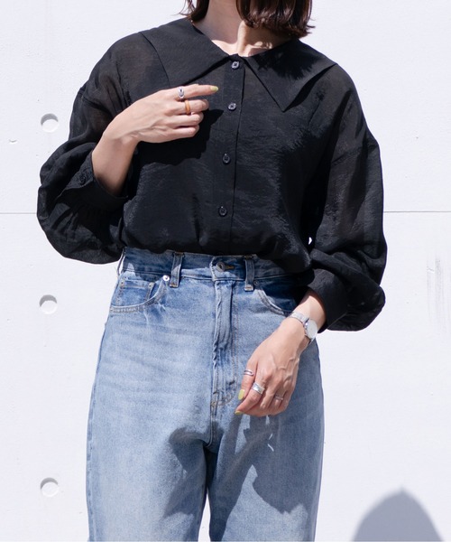 PairPair（ペアペア）の「セーラーカラーシアーシャツ（シャツ/ブラウス・レディース・ブラック/オフホワイト/ライトカーキ・FREE）」の10枚目の写真