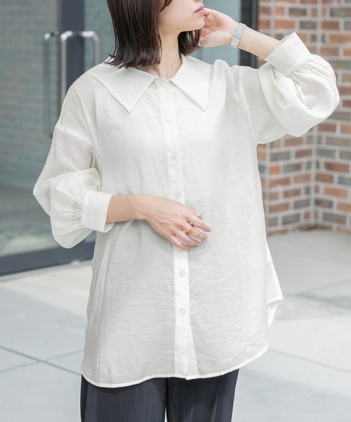 PairPair（ペアペア）の「セーラーカラーシアーシャツ（シャツ/ブラウス・レディース・ブラック/オフホワイト/ライトカーキ・FREE）」の18枚目の写真