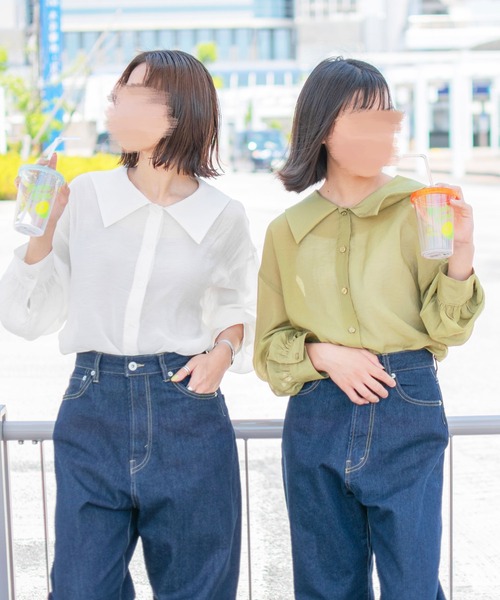 PairPair（ペアペア）の「セーラーカラーシアーシャツ（シャツ/ブラウス・レディース・ブラック/オフホワイト/ライトカーキ・FREE）」の15枚目の写真