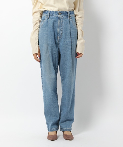 BABYLONE（バビロン）の「BABYLONE / TUCK デニムパンツ【洗濯機洗い可】（デニムパンツ・レディース・ベージュ/ブルー・34inch/36inch/38inch）」の12枚目の写真