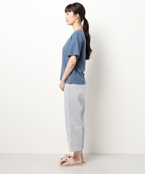 KID BLUE（キッドブルー）の「キッドブルー -SSサッカーストライプ＆天竺 -リラクシングウェア風パジャマ -KNQK391 -kidblue（ルームウェア/パジャマ・レディース・サックスブルー/ネイビー・M）」の3枚目の写真