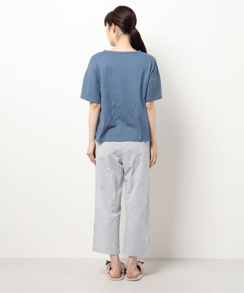 KID BLUE（キッドブルー）の「キッドブルー -SSサッカーストライプ＆天竺 -リラクシングウェア風パジャマ -KNQK391 -kidblue（ルームウェア/パジャマ・レディース・サックスブルー/ネイビー・M）」の4枚目の写真