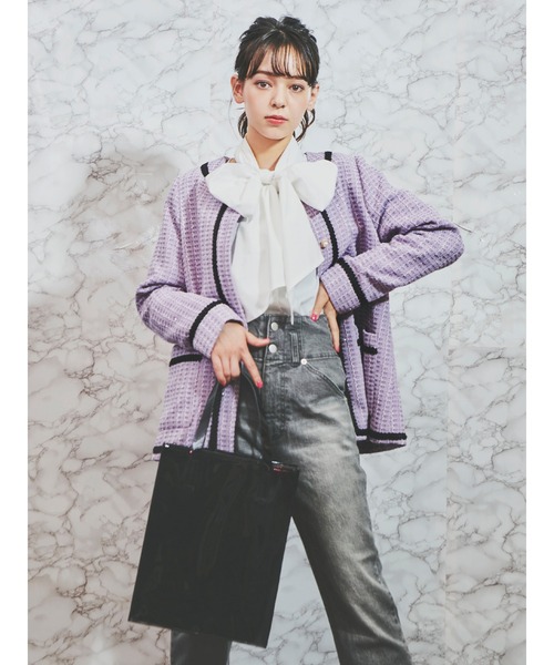 MIIA（ミーア）の「エナメルスクエアバッグ（トートバッグ・レディース・パープル/ブラック・FREE）」の3枚目の写真