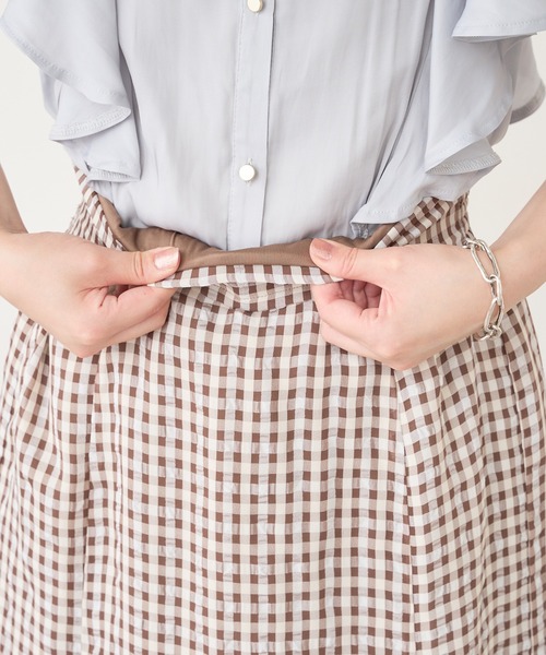 natural couture(ナチュラルクチュール)の「【WEB限定カラー有り】長さ変えられる秋色シアーチェックマーメイドスカート(スカート・レディース・ブラック系その他/ブラウン系その他/ベージュ系その他/グリーン系その他・FREE)」の7枚目の写真