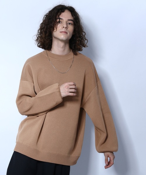 HARE（ハレ）の「ボリュームスリーブミラノリブニット(HARE)（ニット/セーター・メンズ・ベージュ/ブラック/オフホワイト・SMALL/MEDIUM）」の3枚目の写真