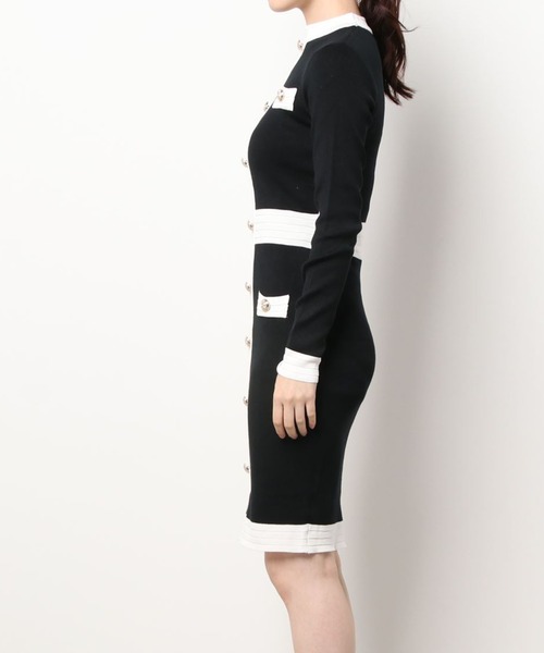 Jasmine Grandiflorum(ジャスミングランディフローラム)の「【Jasmine】バイカラー長袖ミニタイトワンピース(ワンピース・レディース・ブラック・FREE)」の2枚目の写真