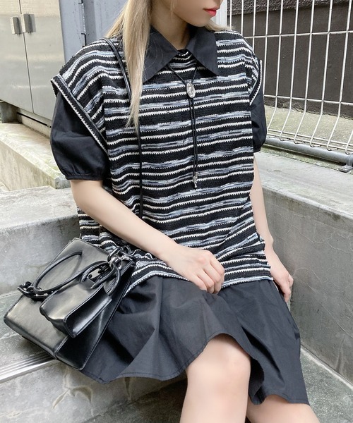 Figments（フィグメンツ）の「マルチボーダーニットベスト（ベスト・レディース・ブラック/ホワイト・FREE）」の2枚目の写真