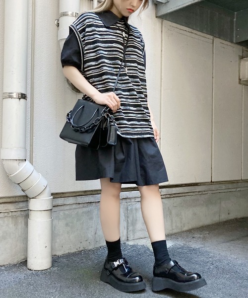 Figments（フィグメンツ）の「マルチボーダーニットベスト（ベスト・レディース・ブラック/ホワイト・FREE）」の6枚目の写真