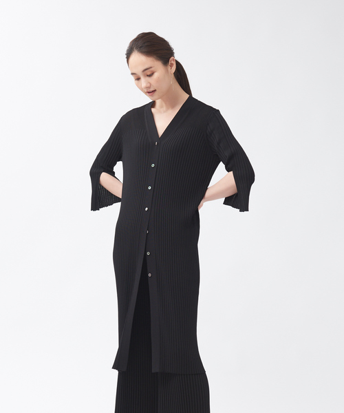 qualite(カリテ)の「【WEB・一部店舗限定】《セットアップ対応》リブニットロングカーディガン(カーディガン/ボレロ・レディース・ブラック/ブラウン/スモークピンク・フリー)」の2枚目の写真