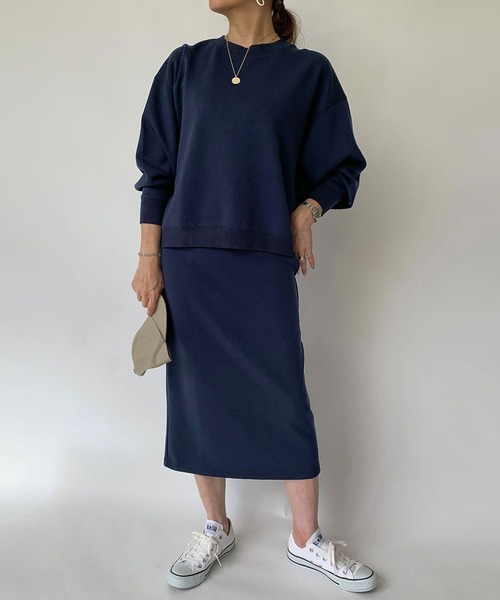 Grand PARK（グランドパーク）の「ライトスポンジセットアップ（トレーナー+スカート）（アンサンブル・レディース・ネイビー/チャコールグレー/カーキ/トップグレー・FREE）」の4枚目の写真