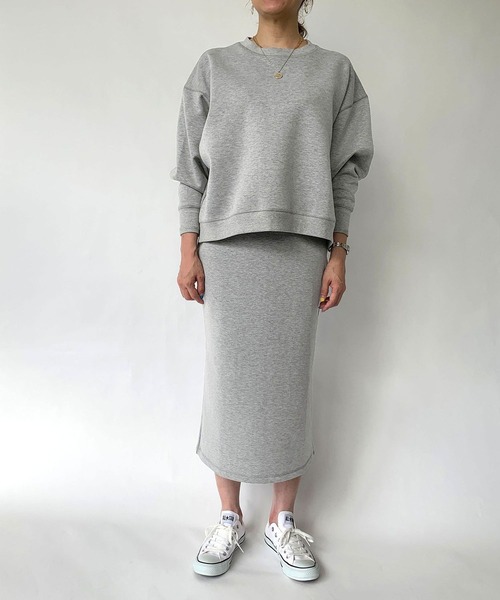 Grand PARK（グランドパーク）の「ライトスポンジセットアップ（トレーナー+スカート）（アンサンブル・レディース・ネイビー/チャコールグレー/カーキ/トップグレー・FREE）」の2枚目の写真