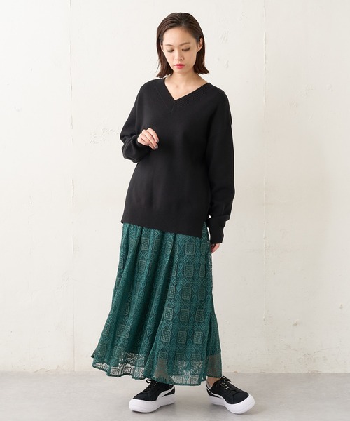 Lui's(ルイス)の「レースフレアロングスカート(スカート・レディース・オフホワイト/ブラック/グリーン・FREE)」の9枚目の写真