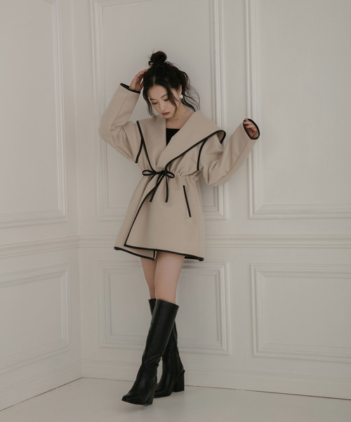 ANDGEEBEE（アンジービー）の「パイピングフーディーガウン（その他アウター・レディース・ベージュ/ネイビー・MEDIUM）」の11枚目の写真