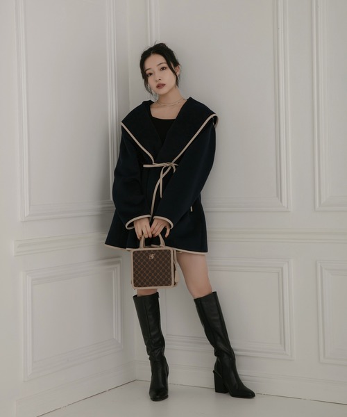 ANDGEEBEE（アンジービー）の「パイピングフーディーガウン（その他アウター・レディース・ベージュ/ネイビー・MEDIUM）」の21枚目の写真