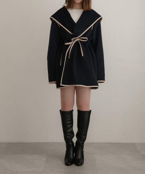 ANDGEEBEE（アンジービー）の「パイピングフーディーガウン（その他アウター・レディース・ベージュ/ネイビー・MEDIUM）」の10枚目の写真