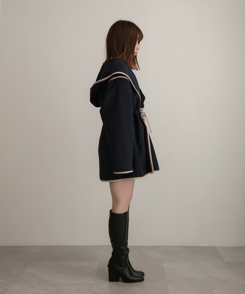 ANDGEEBEE（アンジービー）の「パイピングフーディーガウン（その他アウター・レディース・ベージュ/ネイビー・MEDIUM）」の19枚目の写真