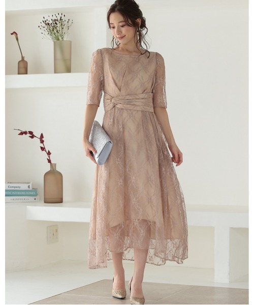 極美品　プレフェリール★総レース バックリボン　ワンピース　結婚式 PREFERIR（プレフェリール）の「総レース バックリボン