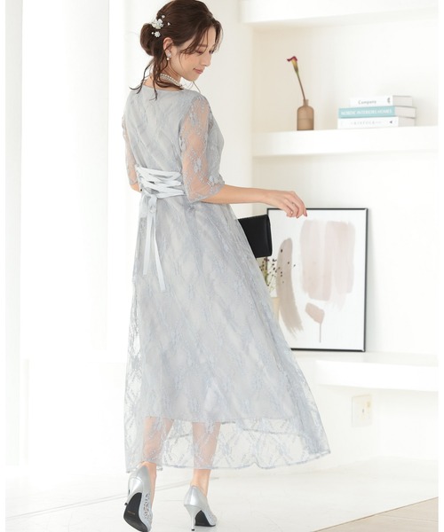 極美品　プレフェリール★総レース バックリボン　ワンピース　結婚式 刺繍レース バックリボンドレス結婚式 パーティー オケージョン