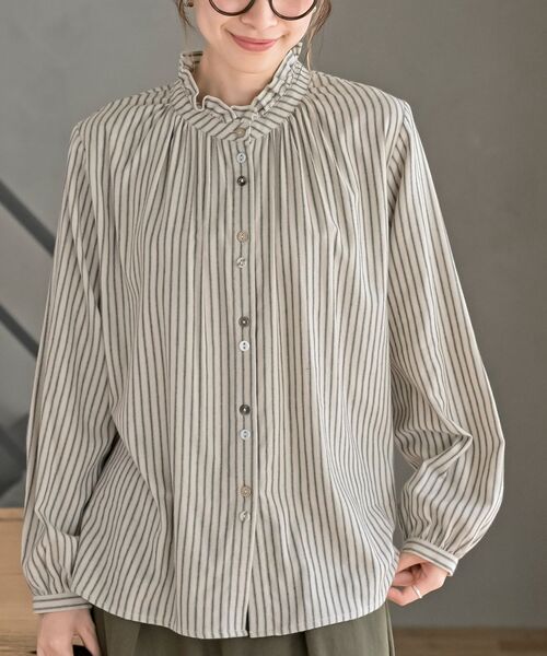 ネル起毛多釦襟フリルブラウス（シャツ/ブラウス）｜rps（アール