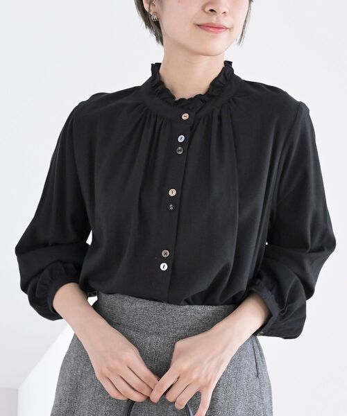 rps（アールピーエス）の「ネル起毛多釦襟フリルブラウス（シャツ/ブラウス・レディース・ブラック/ブラウン/オフホワイト/ブラック系その他2/ネイビー/マスタード/ベージュ系その他・M/フリー）」の11枚目の写真