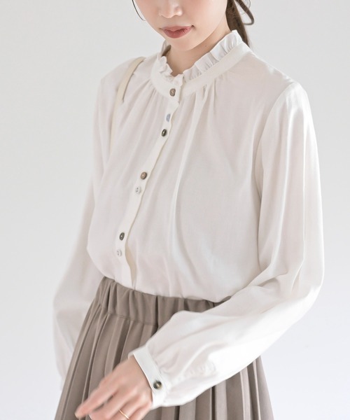 ネル起毛多釦襟フリルブラウス（シャツ/ブラウス）｜rps（アール