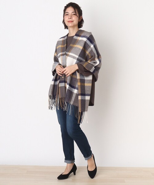DRESKIP(ドレスキップ)の「◆2WAYボタン付きチェックストール(ストール/ショール・レディース・グレー系その他2/ベージュ系その他2/ブルー系6/ピンク系・00)」の10枚目の写真