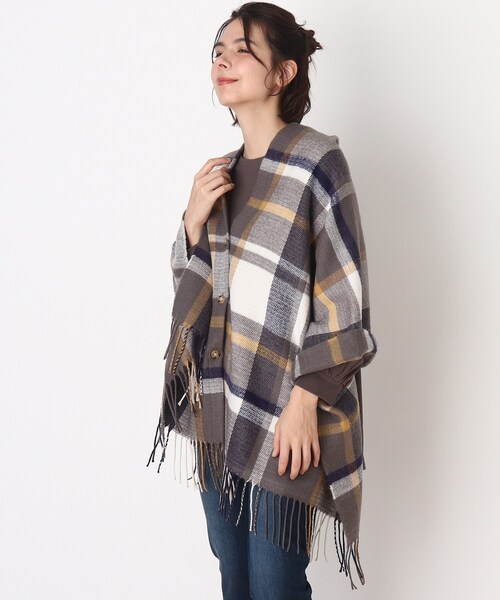 DRESKIP(ドレスキップ)の「◆2WAYボタン付きチェックストール(ストール/ショール・レディース・グレー系その他2/ベージュ系その他2/ブルー系6/ピンク系・00)」の8枚目の写真