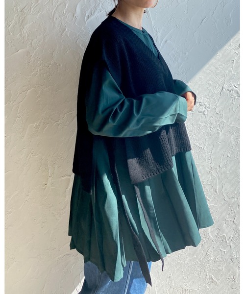 She's Closet（シーズクローゼット）の「タックプリーツAラインフレア長袖チュニックブラウス（チュニック・レディース・ホワイト/ブラック/ダークグリーン/ベージュ・FREE）」の20枚目の写真