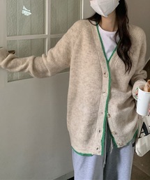 配色パイピング ニットカーディガン