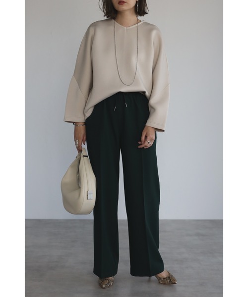 Bonjour Sagan（ボンジュールサガン）の「ドロストセンタープレスイージーパンツ（スラックス・レディース・ブラック/ダークグリーン・FREE）」の10枚目の写真