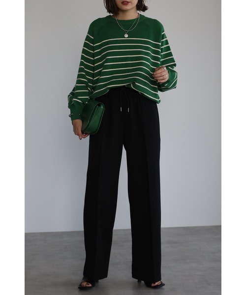 Bonjour Sagan（ボンジュールサガン）の「ドロストセンタープレスイージーパンツ（スラックス・レディース・ブラック/ダークグリーン・FREE）」の5枚目の写真