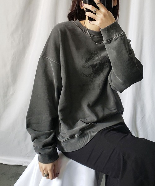 me+em select（ミームセレクト）の「TRINITYピグメントヴィンテージトレーナー（スウェット・レディース・ミント/ベージュ/チャコール・FREE）」の19枚目の写真