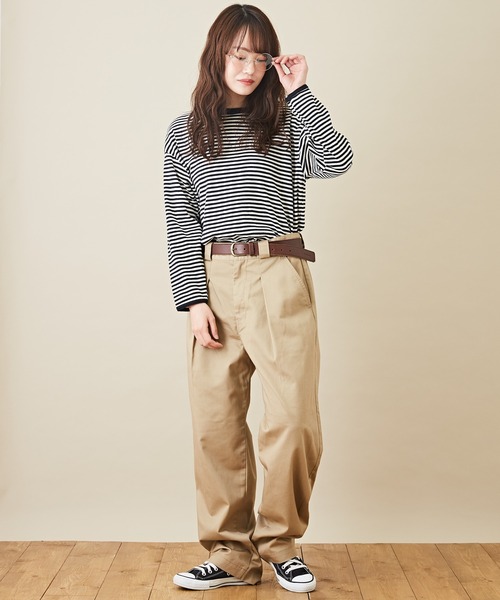 CUBE SUGAR（キューブシュガー）の「ショートスラブビッグクルーネックボーダーロンT（Tシャツ/カットソー・レディース・ブラック/トップグレー/ラベンダー/ペールイエロー/ピンク/マルチ・M）」の13枚目の写真