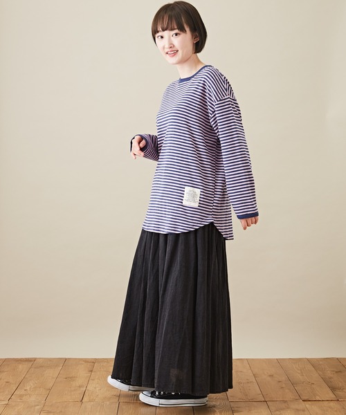 CUBE SUGAR（キューブシュガー）の「ショートスラブビッグクルーネックボーダーロンT（Tシャツ/カットソー・レディース・ブラック/トップグレー/ラベンダー/ペールイエロー/ピンク/マルチ・M）」の21枚目の写真
