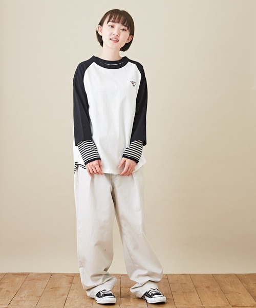 CUBE SUGAR（キューブシュガー）の「ショートスラブビッグクルーネックボーダーロンT（Tシャツ/カットソー・レディース・ブラック/トップグレー/ラベンダー/ペールイエロー/ピンク/マルチ・M）」の12枚目の写真