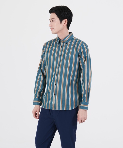 Blue Standard （ブルースタンダード）の「【BLUE STANDARD/ブルースタンダード】ラクケア イージーケア ツイルストライプボタンダウンシャツ（シャツ/ブラウス・メンズ・グリーン/ブルー/ワイン/ブラック/ダークブルー/ダークグリーン/スミクロ・MEDIUM/LARGE/X-LARGE）」の4枚目の写真