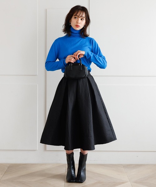 KOBE LETTUCE（コウベレタス）の「ドットジャガードボリュームフレアスカート（スカート・レディース・ブラック/オフホワイト・FREE）」の5枚目の写真