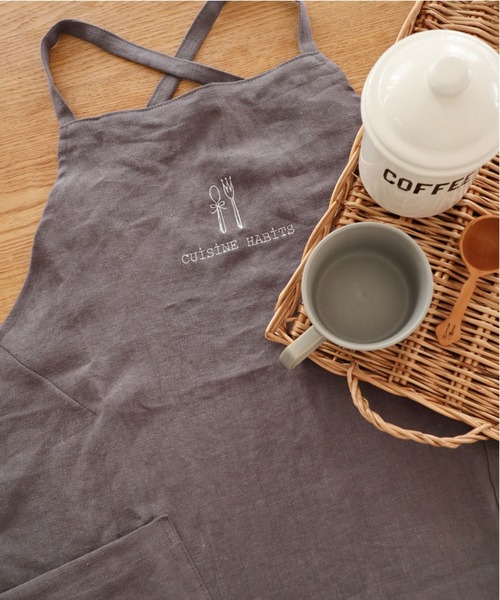 CUISINE HABITS（クイジーヌハビッツ）の「【CUiSiNE HABiTS】リネンロング エプロン（エプロン・レディース・グレー/レッド/カーキ・フリー）」の14枚目の写真