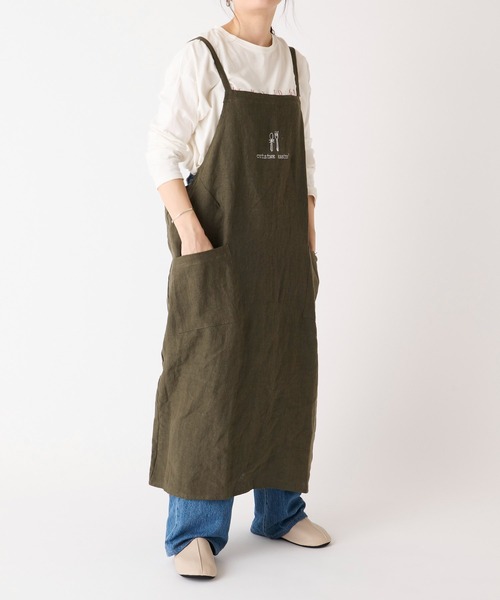 CUISINE HABITS（クイジーヌハビッツ）の「【CUiSiNE HABiTS】リネンロング エプロン（エプロン・レディース・グレー/レッド/カーキ・フリー）」の18枚目の写真