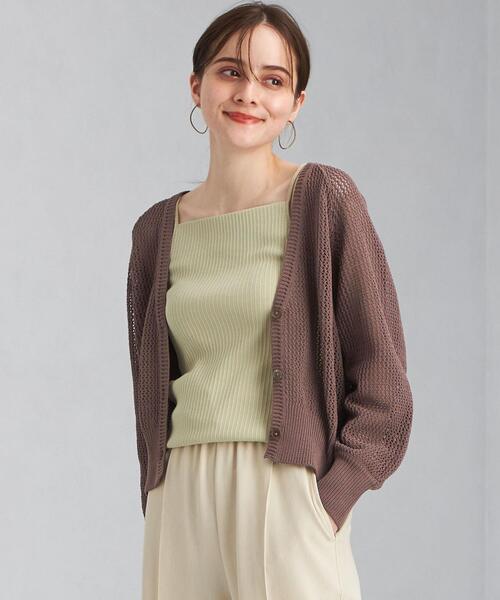 green label relaxing（グリーンレーベルリラクシング）の「コイルヤーン メッシュ カーディガン -ウォッシャブル-（カーディガン/ボレロ・レディース・オフホワイト/ライム/モカ・FREE）」の3枚目の写真